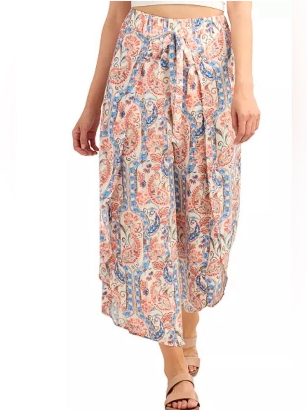 Boho Dolphin Hem Paisley Print Wide-Leg Pull-on With Built-in Shorts